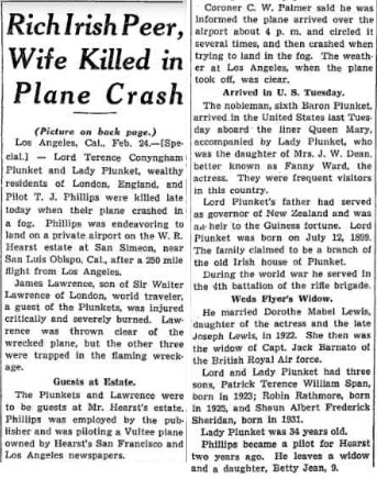 Crash of NC14250, February 25, 1938, Chicago Tribune(Source: Woodling) 