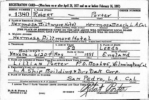 Robert Porter, Draft Registration Card, Ca. 1942 (Source: ancestry.com)
