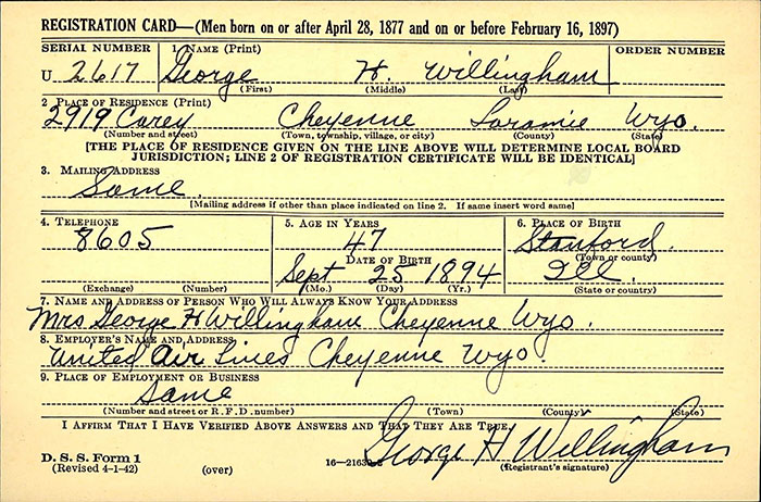 G.H. Willingham, WWII Draft Registration, April 26, 1942 (Source: ancestry.com)
