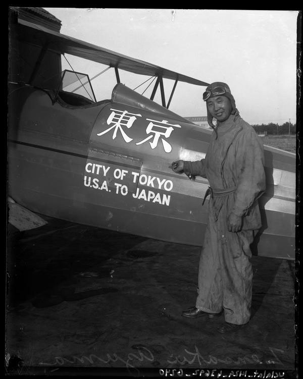 Zensaku Azuma and Travel Air NR4835, Ca. 1930 (Source: Link)