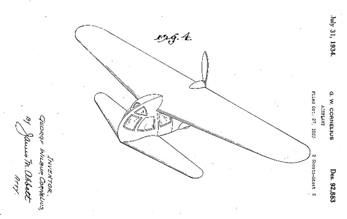 Cornelius Aircraft Design, July, 1934 (Source: Web)