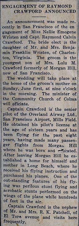 Crawford-Wriston Engagement, May 22, 1930 (Source: Crawford Family) 