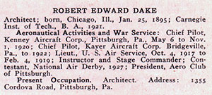 Bob Dake Pilot Info, 1928 (Source: Link) 