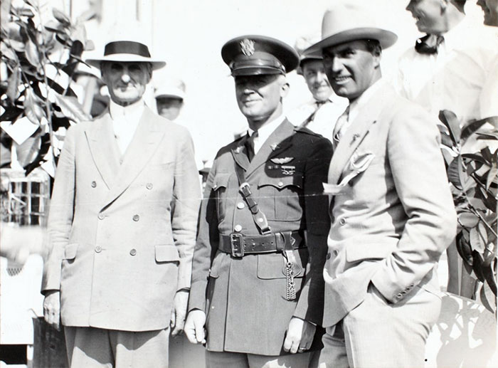 L-R Aircraft Owner W. McAdoo, Register Pilots Hap Arnold and Arthur Goebel, Date Unknown (Source: SDAM)