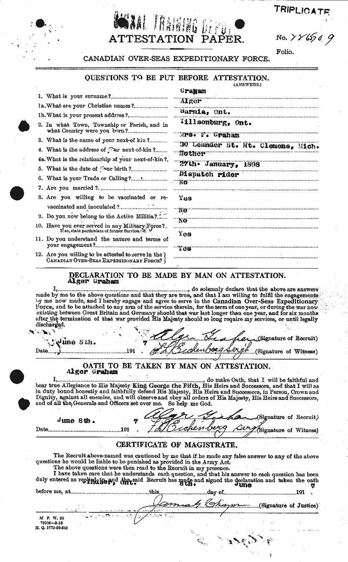 A. Graham, Canadian Citizenship Attestation, June 8, 1917 (Source: ancestry.com)