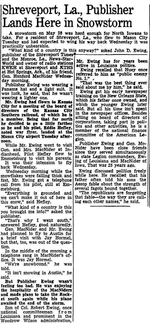 The Mason City Globe Gazette (IA), May 28, 1947 (Source: Woodling) 