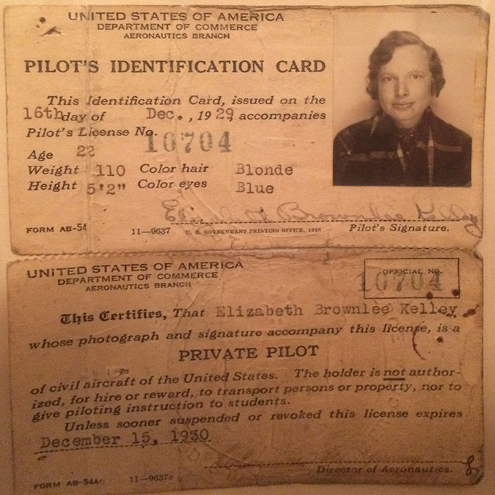 Elizabeth Kelley, Department of Commerce Pilot Certificate, December 15, 1929 (Source: Kelley Family)