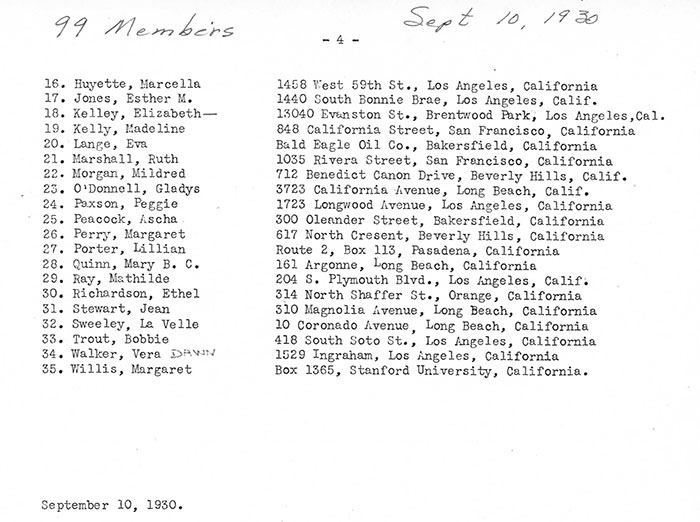 Elizabeth Kelley Inwood, Ninety-Nines Membership, September 10, 1930 (Source: Kelley Family)
