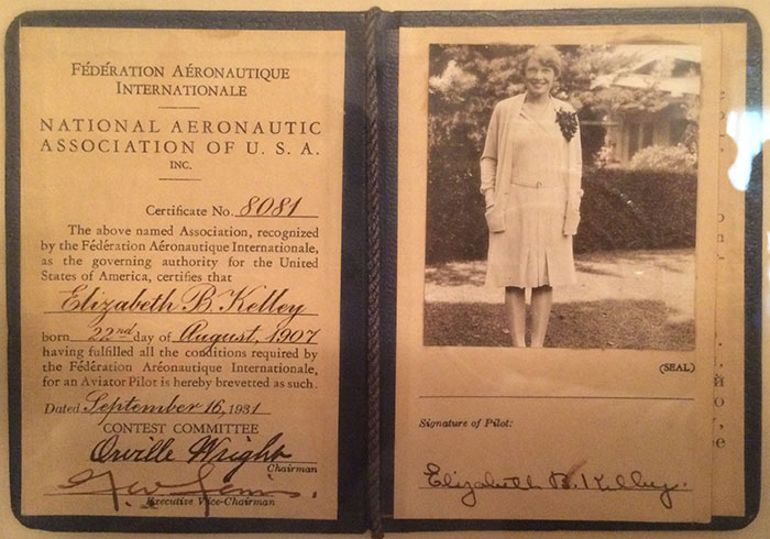 Elizabeth Kelley, F.A.I. License, September 16, 1931 (Source: Kelley Family)