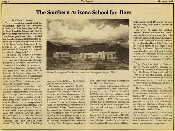 Southern Arizona School, Saguaro, December 1986 (Source: Web) 