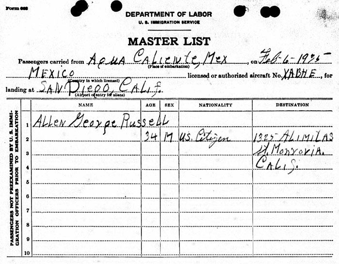 U.S. Immigration Service Form, February 6, 1935 (Source: ancestry.com)
