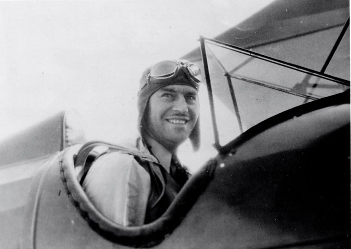 Allen Russell in Open Cockpit, Date & Location Unknown (Source: Russell Family)